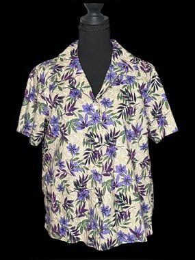 Basic Editions Y2K Vtg Hawaiian Floral Button Down Sz L